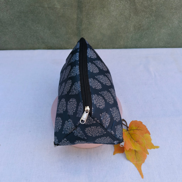 3 Way Zip Vanity Grey Color With White Flower Print