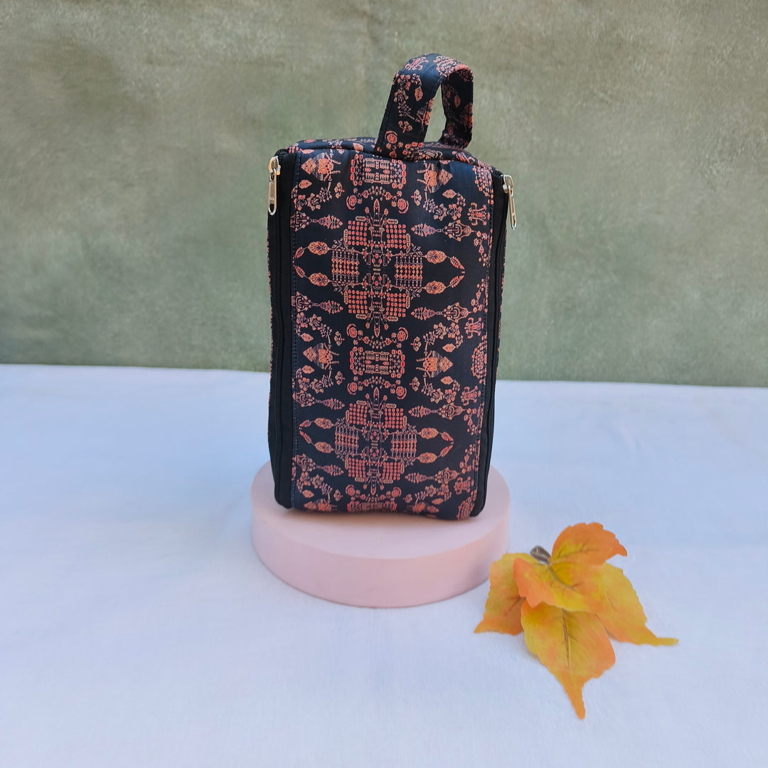 3 Way Zip Vanity Black Color With Small Flower Print
