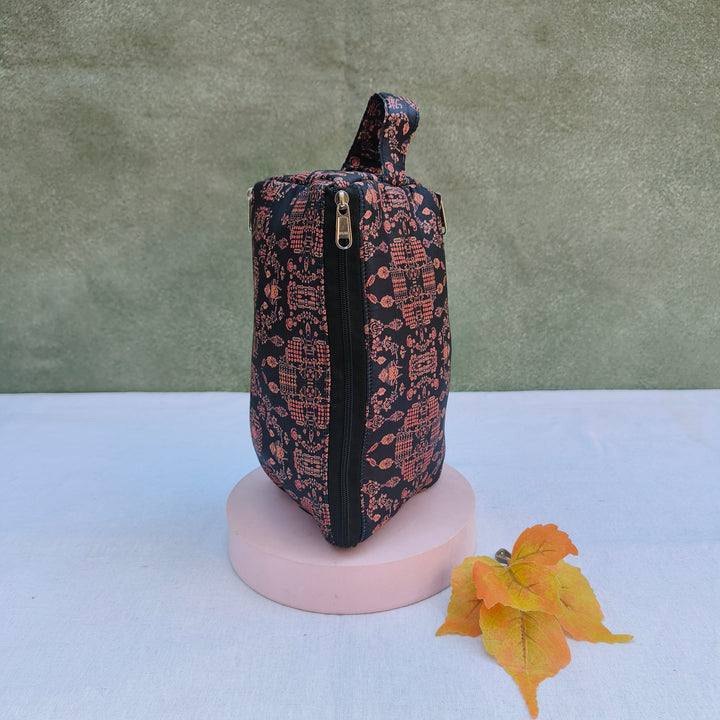 3 Way Zip Vanity Black Color With Small Flower Print