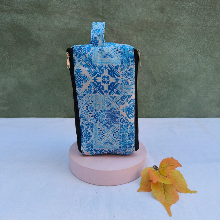 3 Way Zip Vanity White Color With Blue Print