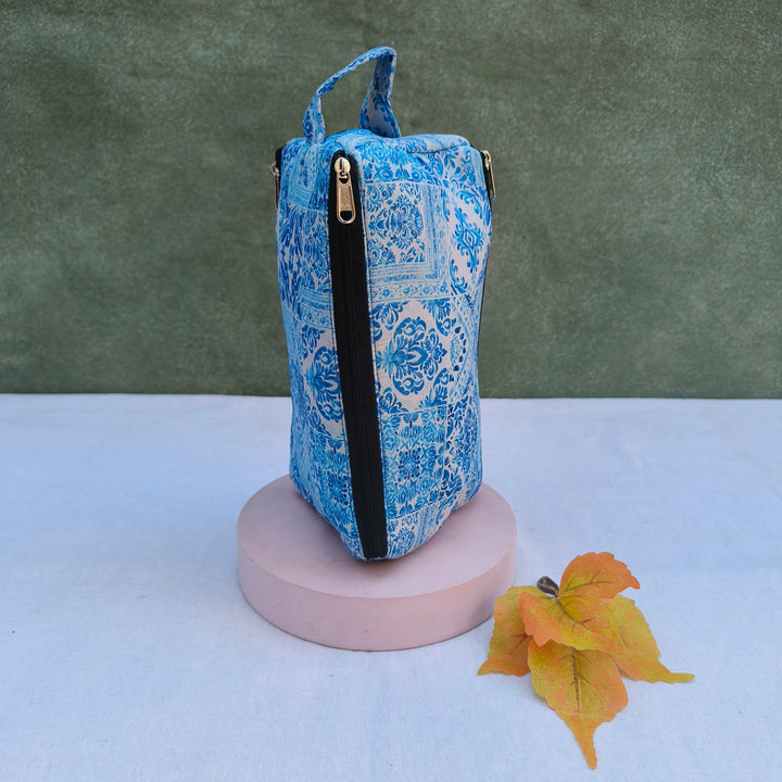 3 Way Zip Vanity White Color With Blue Print