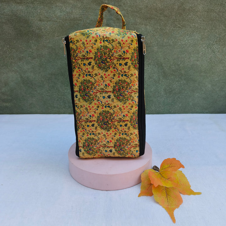 3 Way Zip Vanity Yellow Color With Tree Print