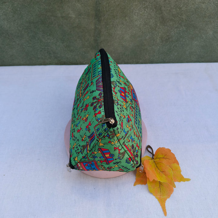 3 Way Zip Vanity Green Color With Doll Print