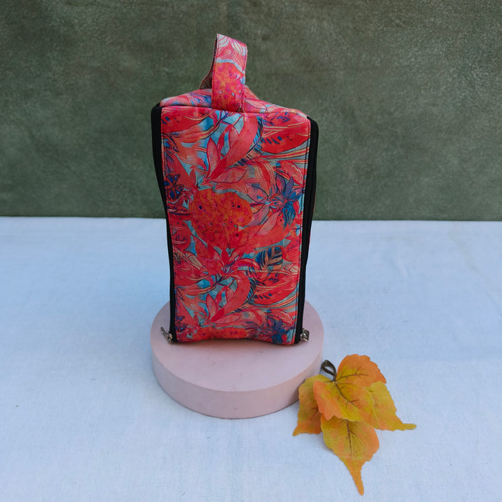 3 Way Zip Vanity Pink Color With Leaf Print