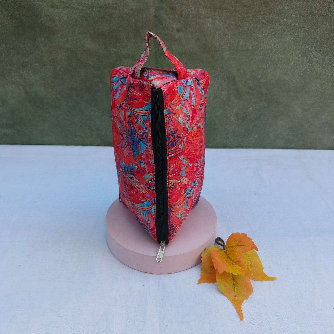 3 Way Zip Vanity Pink Color With Leaf Print