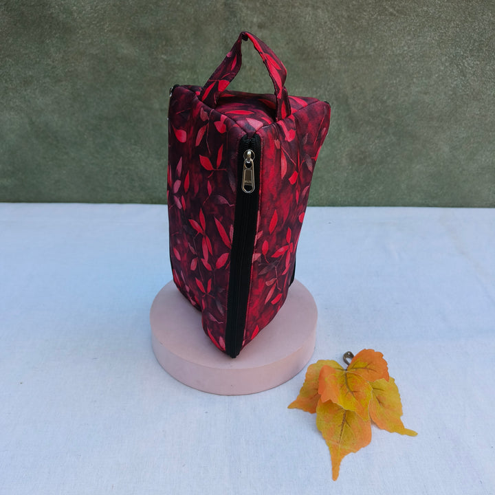 3 Way Zip Vanity Red With Red Leaf Print