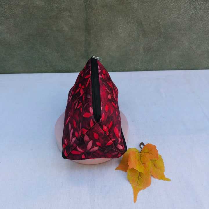 3 Way Zip Vanity Red With Red Leaf Print