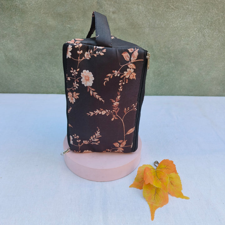 3 Way Zip Vanity Black With Gold Flower Print
