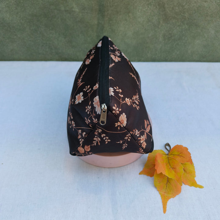 3 Way Zip Vanity Black With Gold Flower Print
