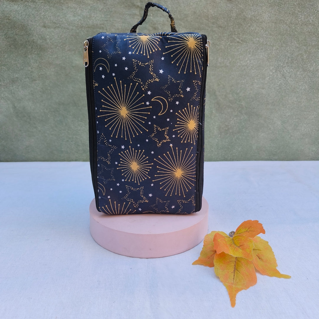3 Way Zip Vanity Black With Sun , Star Print