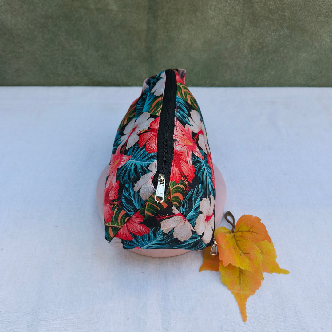 3 Way Zip Vanity Black With Multi Color Flower Print