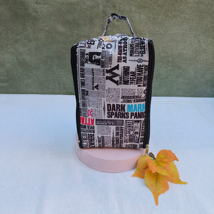 3 Way Zip Vanity White With News Paper Print
