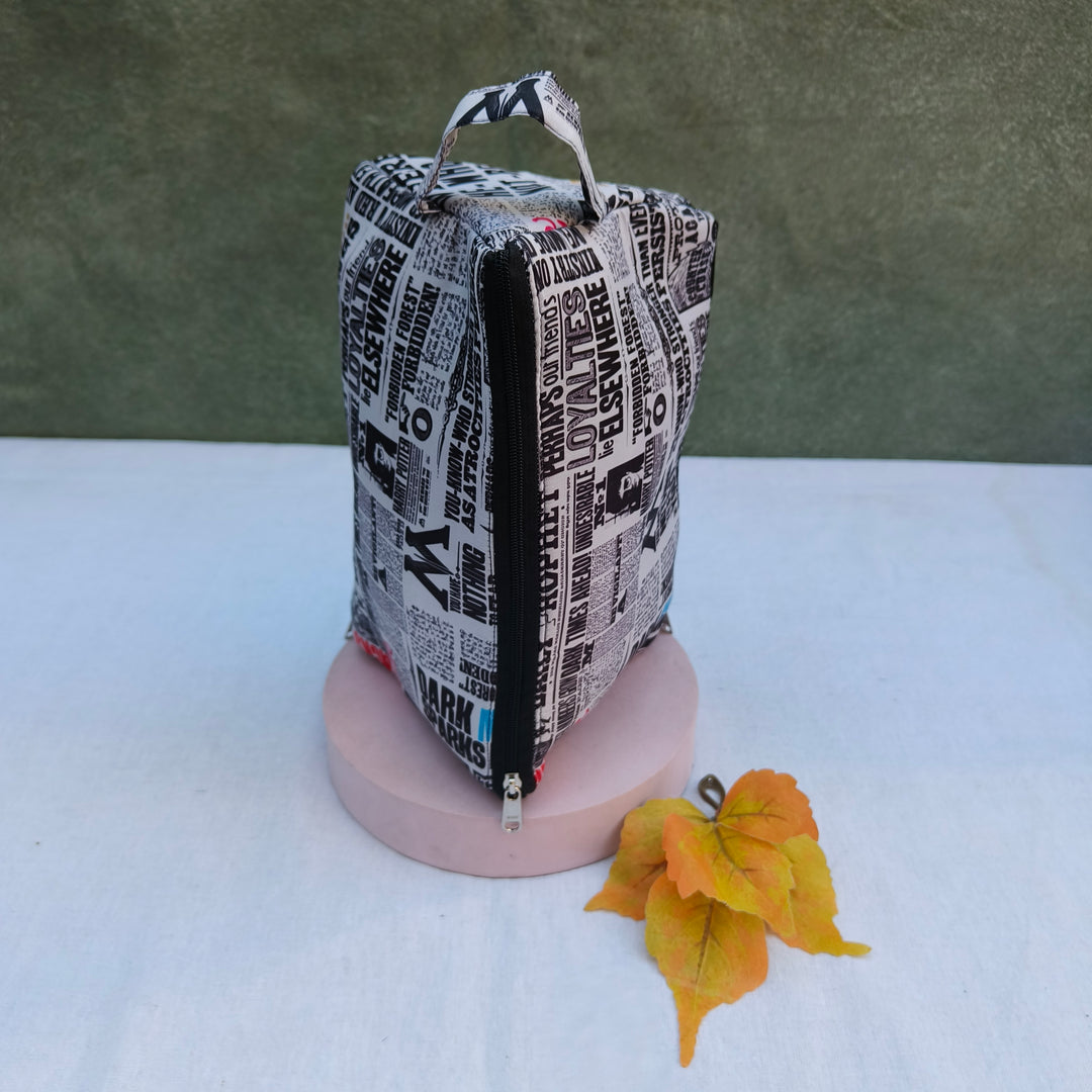 3 Way Zip Vanity White With News Paper Print
