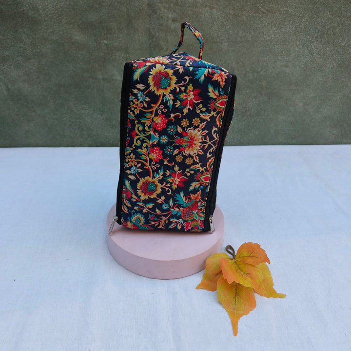 3 Way Zip Vanity Dark Blue With Flower Print
