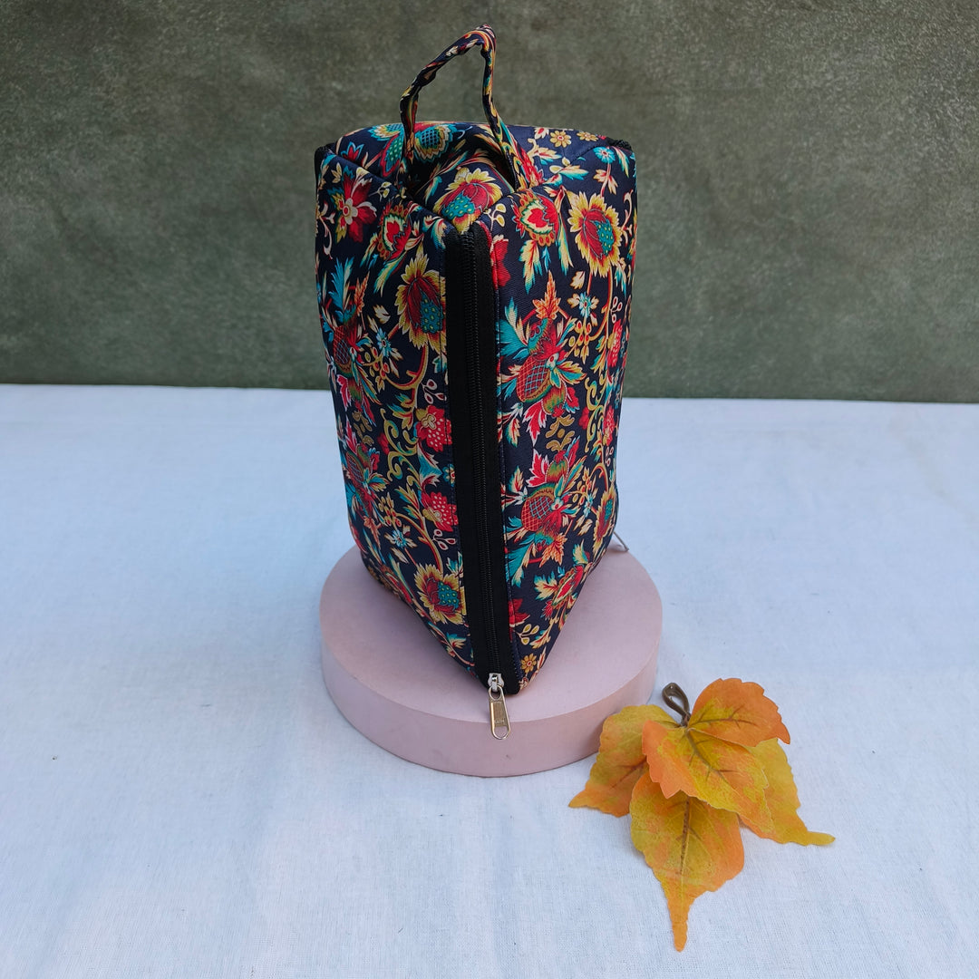 3 Way Zip Vanity Dark Blue With Flower Print