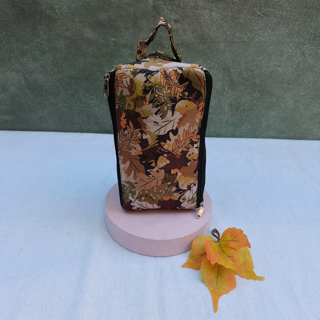 3 Way Zip Vanity Yellow With Dry Leaf Print