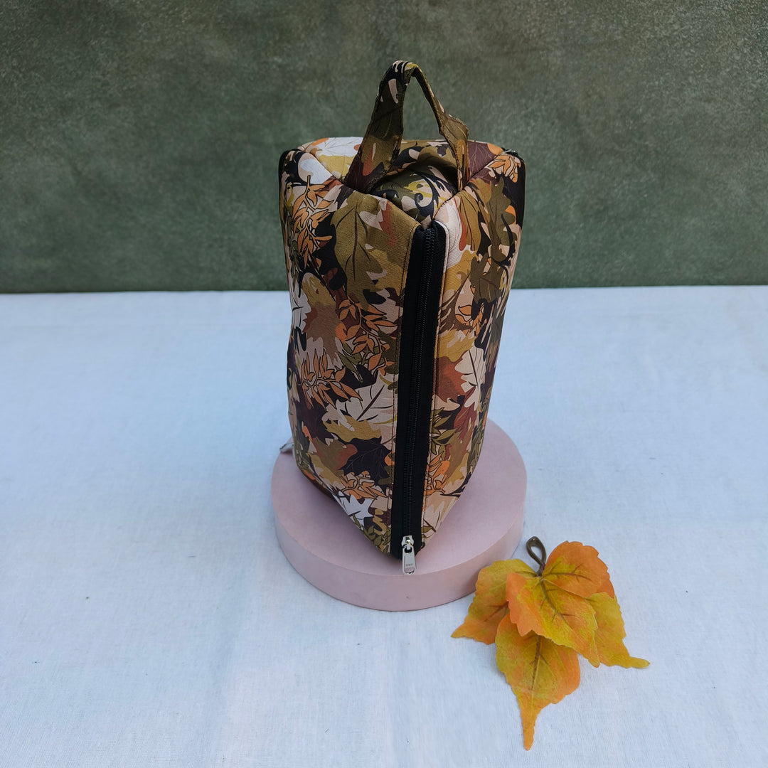 3 Way Zip Vanity Yellow With Dry Leaf Print