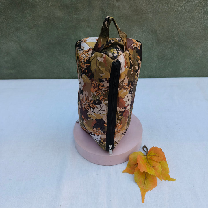 3 Way Zip Vanity Yellow With Dry Leaf Print