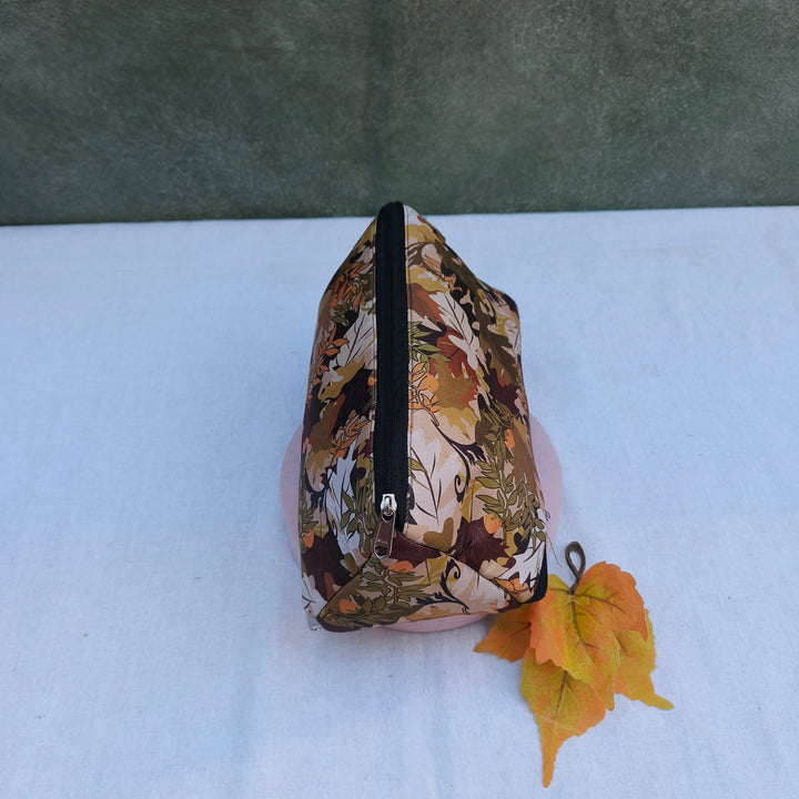 3 Way Zip Vanity Yellow With Dry Leaf Print