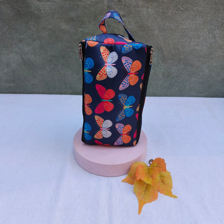 3 Way Zip Vanity Blue With Butterfly Print