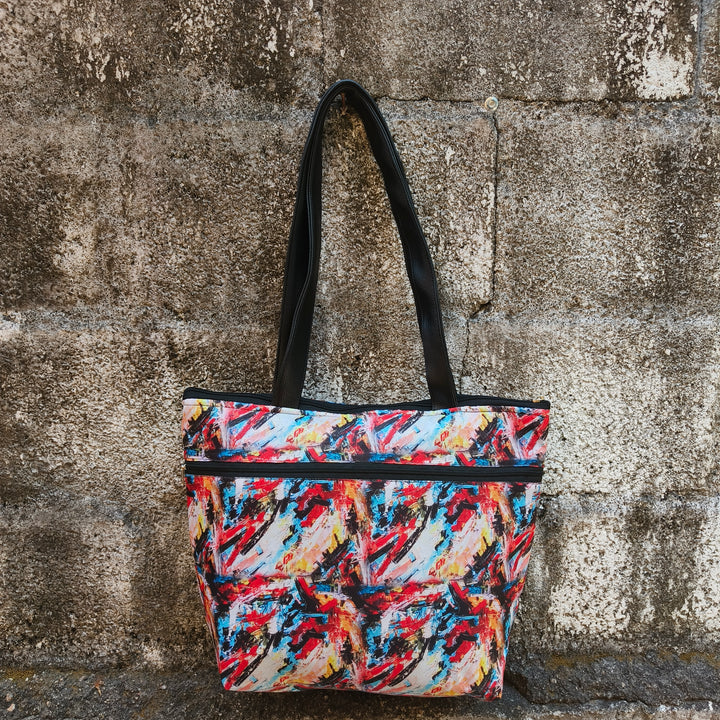 Tote with Bottle Holder Multi Color Shade Print