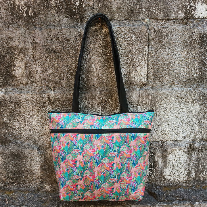 Tote with Bottle Holder Multi Color With Flower Print