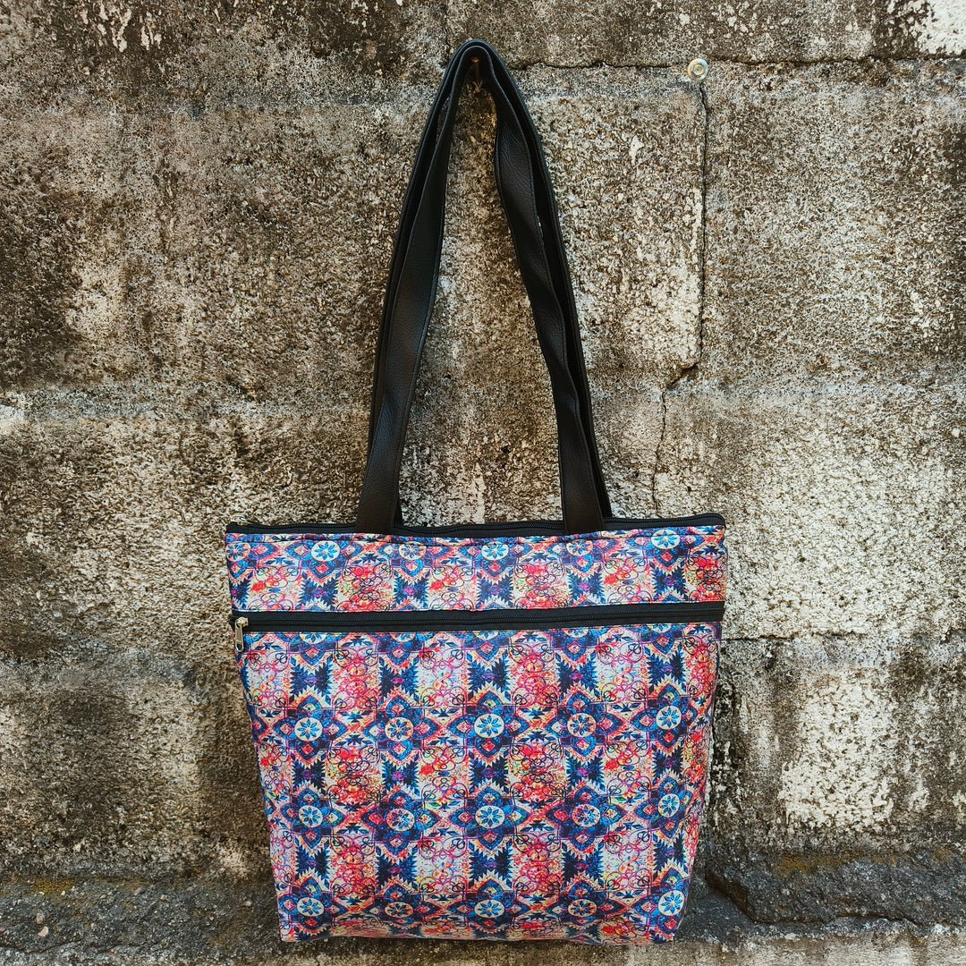 Tote with Bottle Holder Multi Color With Rangoli Print