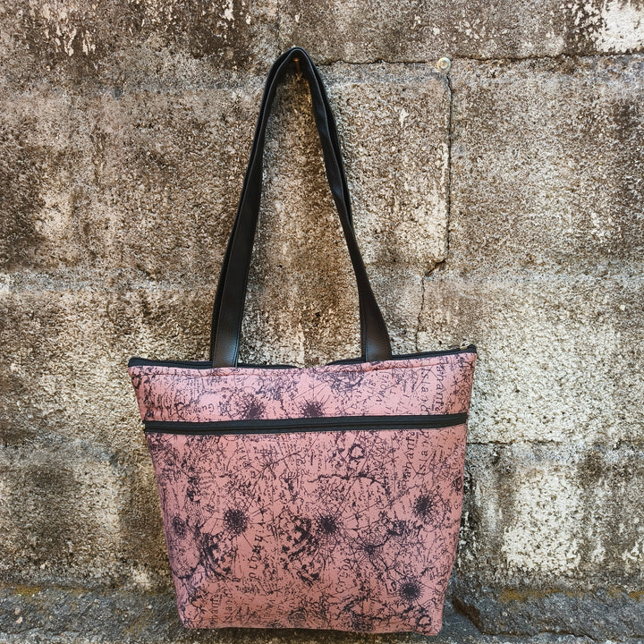 Tote with Bottle Holder Brown Color With Black Art Print