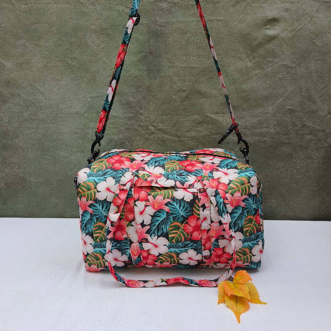 Travel Bag Cum BackPack Multi Color Hibiscus Flower Print