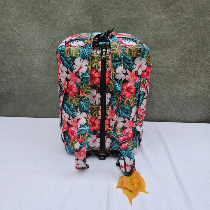 Travel Bag Cum BackPack Multi Color Hibiscus Flower Print