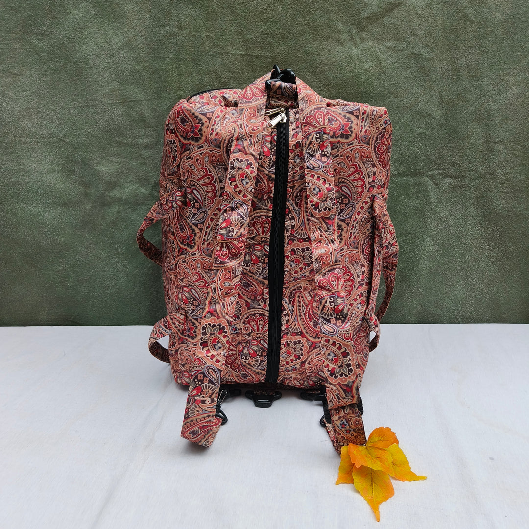 Travel Bag Cum BackPack Brown With Flower Print