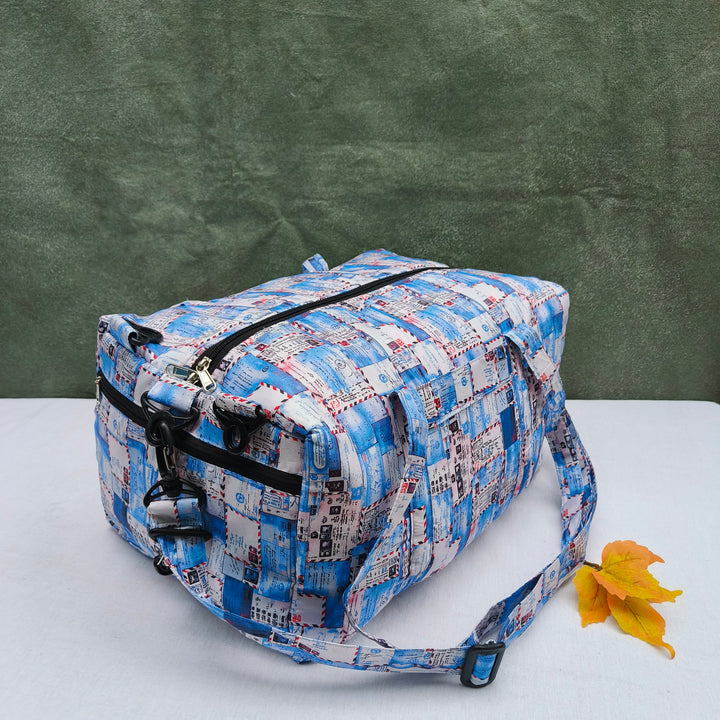 Travel Bag Cum BackPack White With Blue Shade Print
