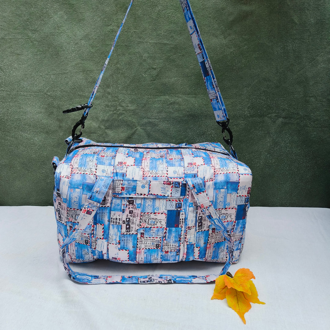 Travel Bag Cum BackPack White With Blue Shade Print