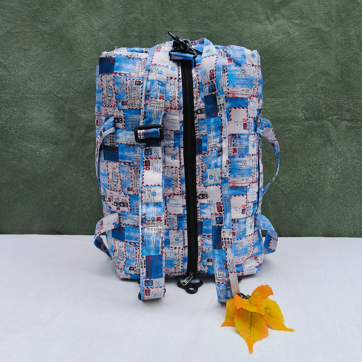 Travel Bag Cum BackPack White With Blue Shade Print
