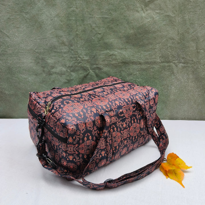 Travel Bag Cum BackPack Black With Brown Art Print