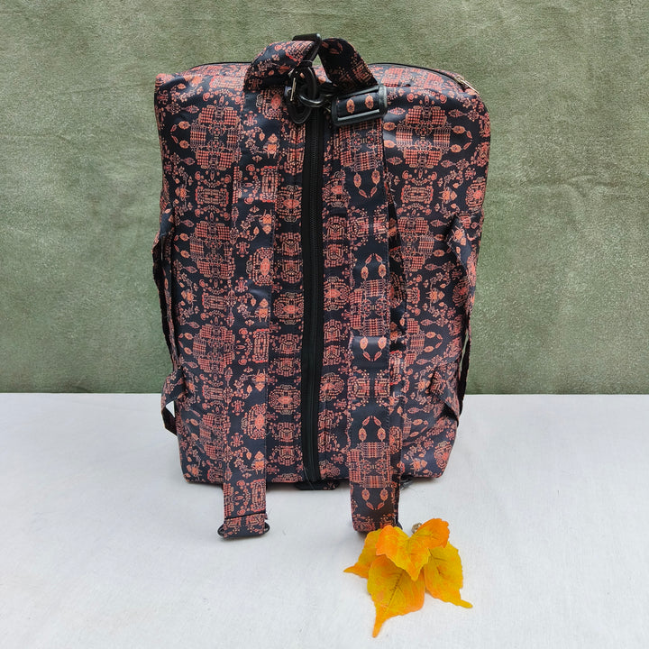 Travel Bag Cum BackPack Black With Brown Art Print