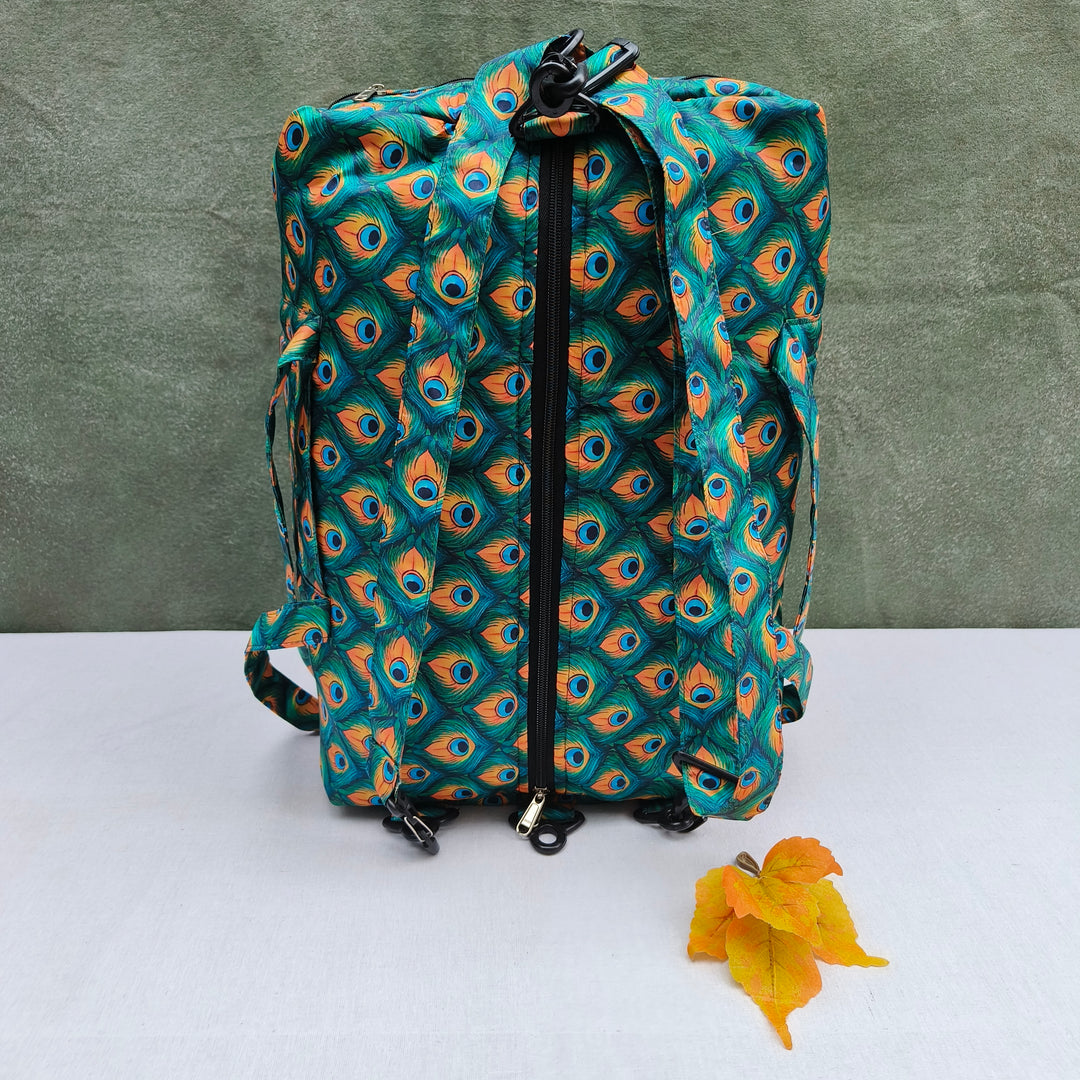 Travel Bag Cum BackPack Peacock Leaf Print