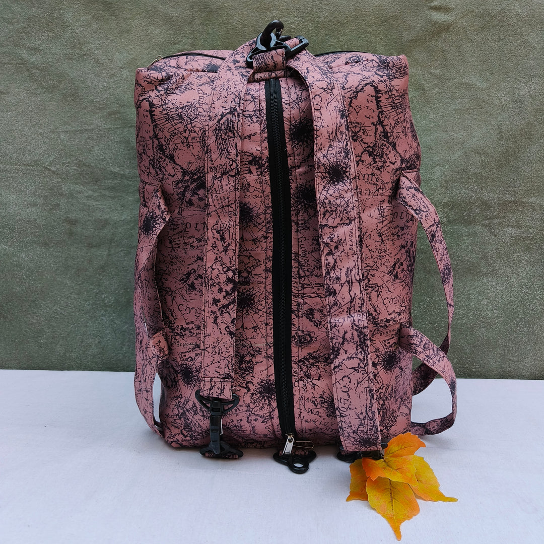 Travel Bag Cum BackPack Brown With Black Art Print
