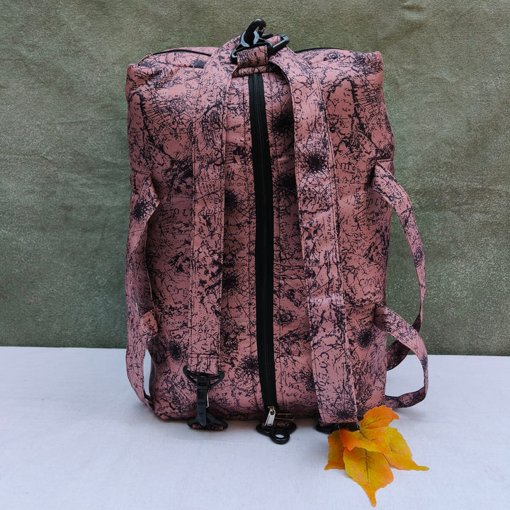 Travel Bag Cum BackPack Brown With Black Art Print