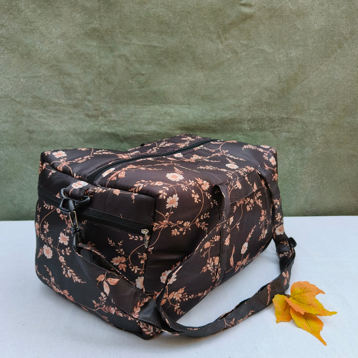 Travel Bag Cum BackPack Black With Gold Flower Print