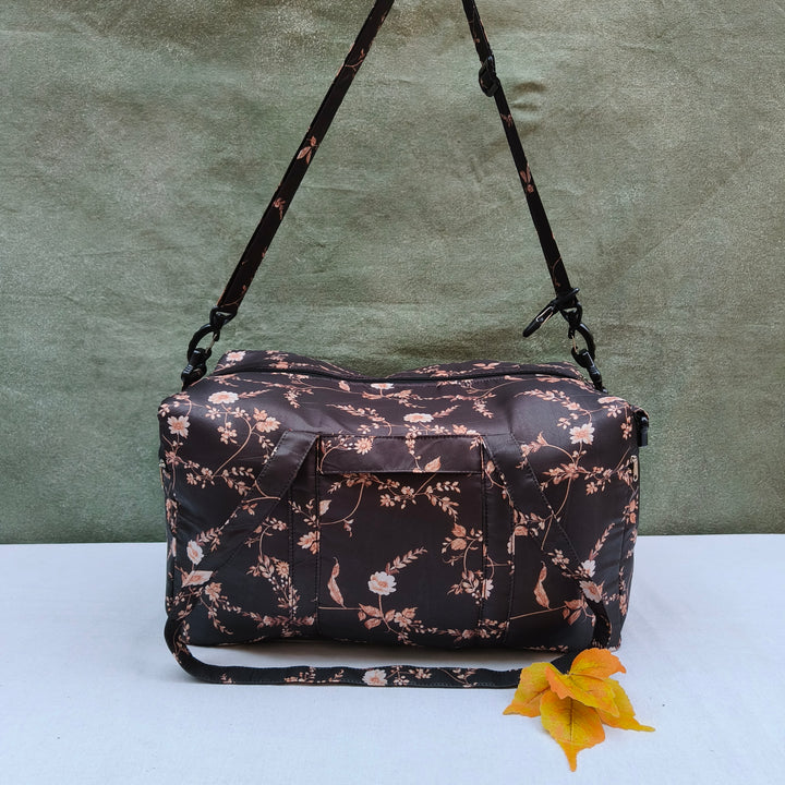 Travel Bag Cum BackPack Black With Gold Flower Print