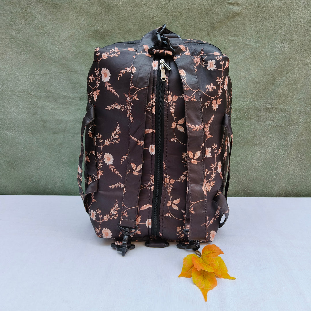 Travel Bag Cum BackPack Black With Gold Flower Print