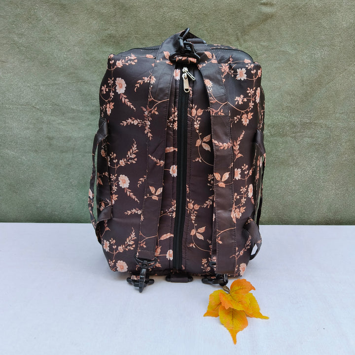 Travel Bag Cum BackPack Black With Gold Flower Print