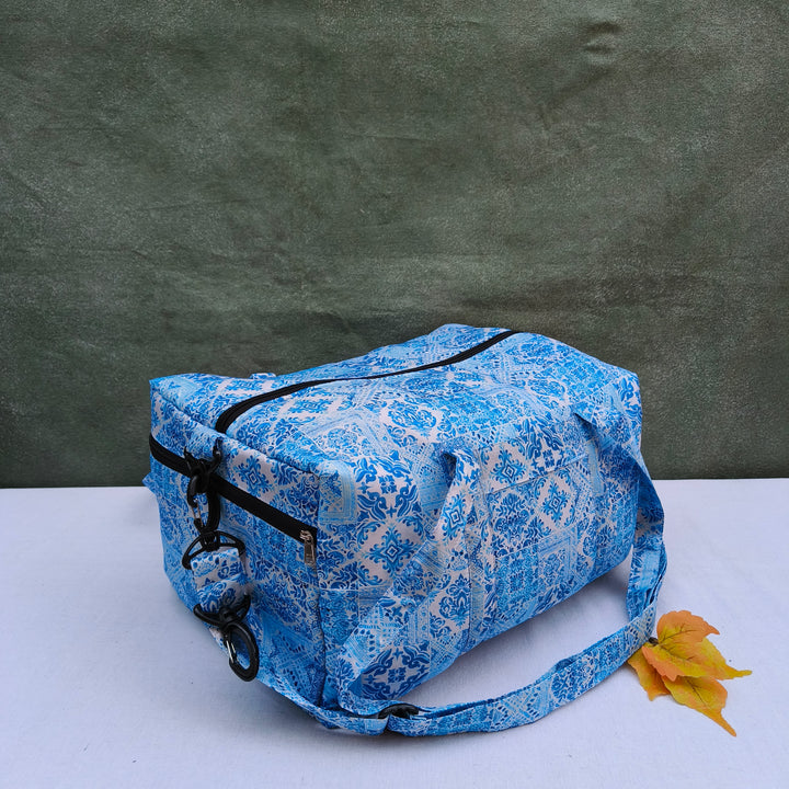 Travel Bag Cum BackPack White With Blue Flower Print