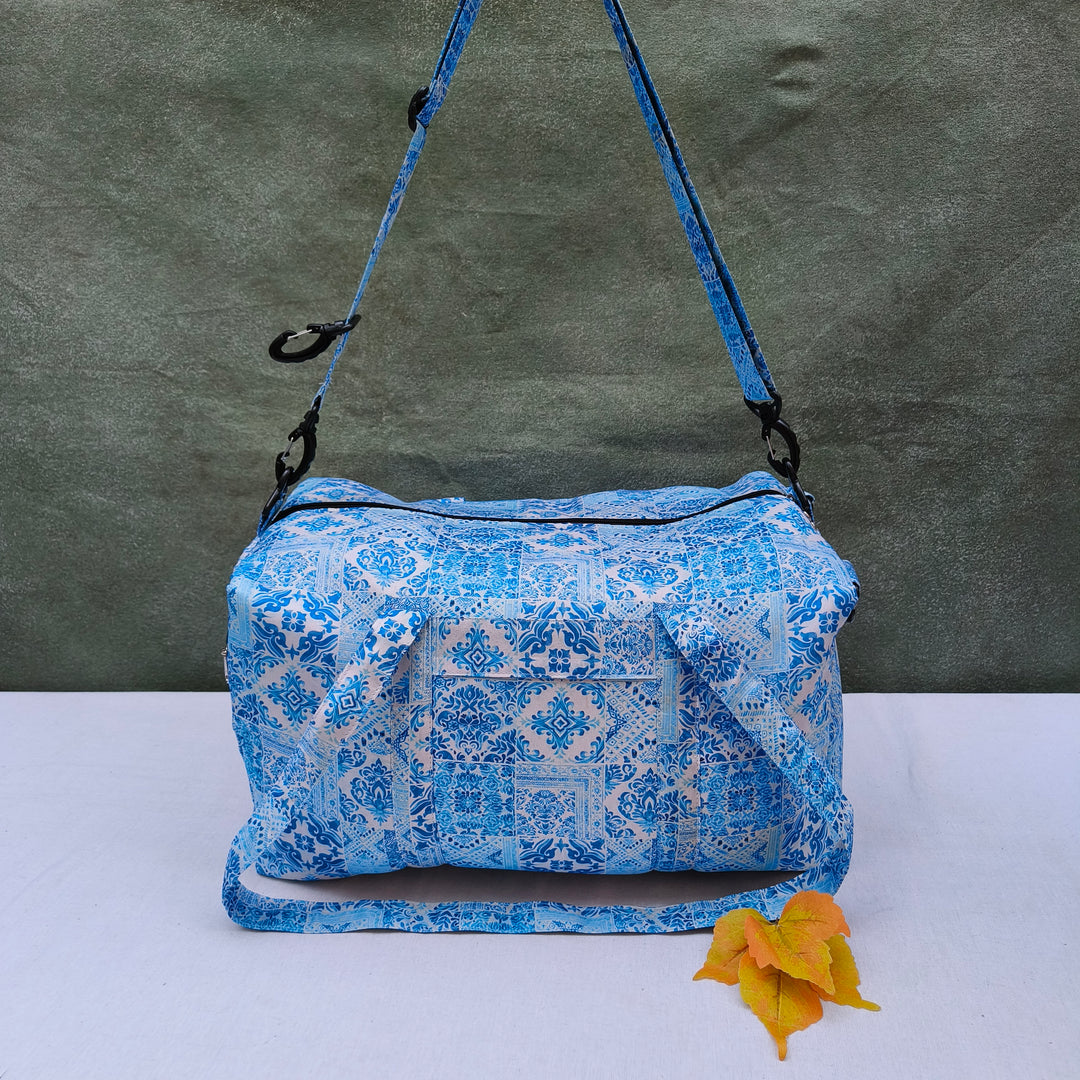 Travel Bag Cum BackPack White With Blue Flower Print