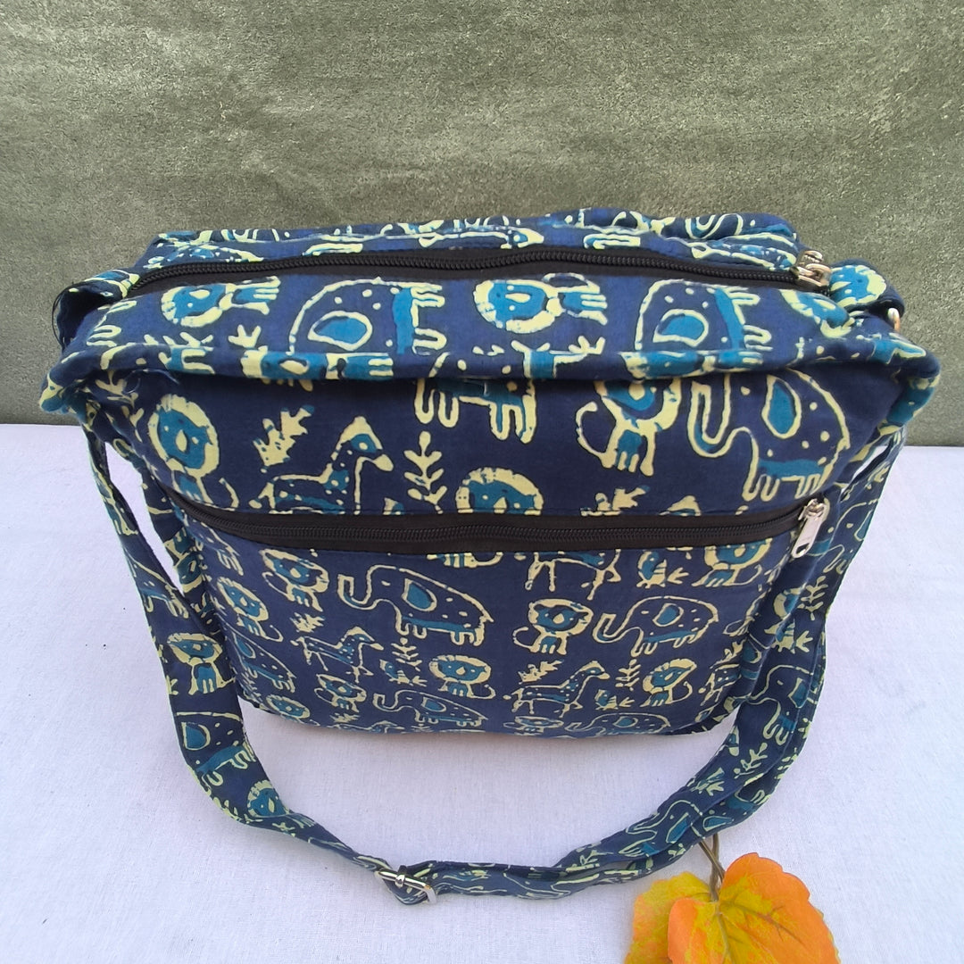 Xtra Sling bag blue With White Animal Print