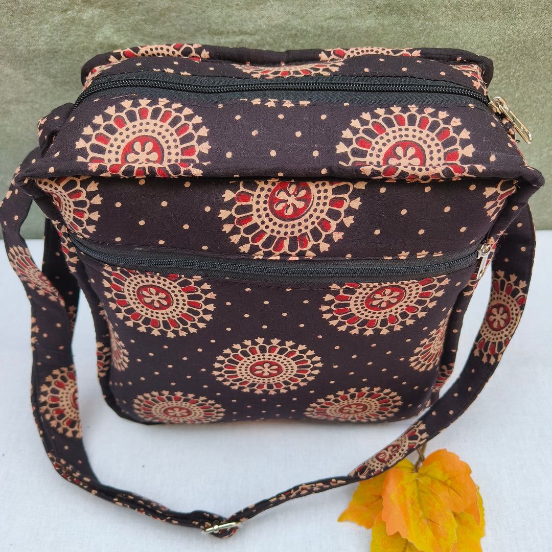 Xtra Sling bag black With Circle Flower Print