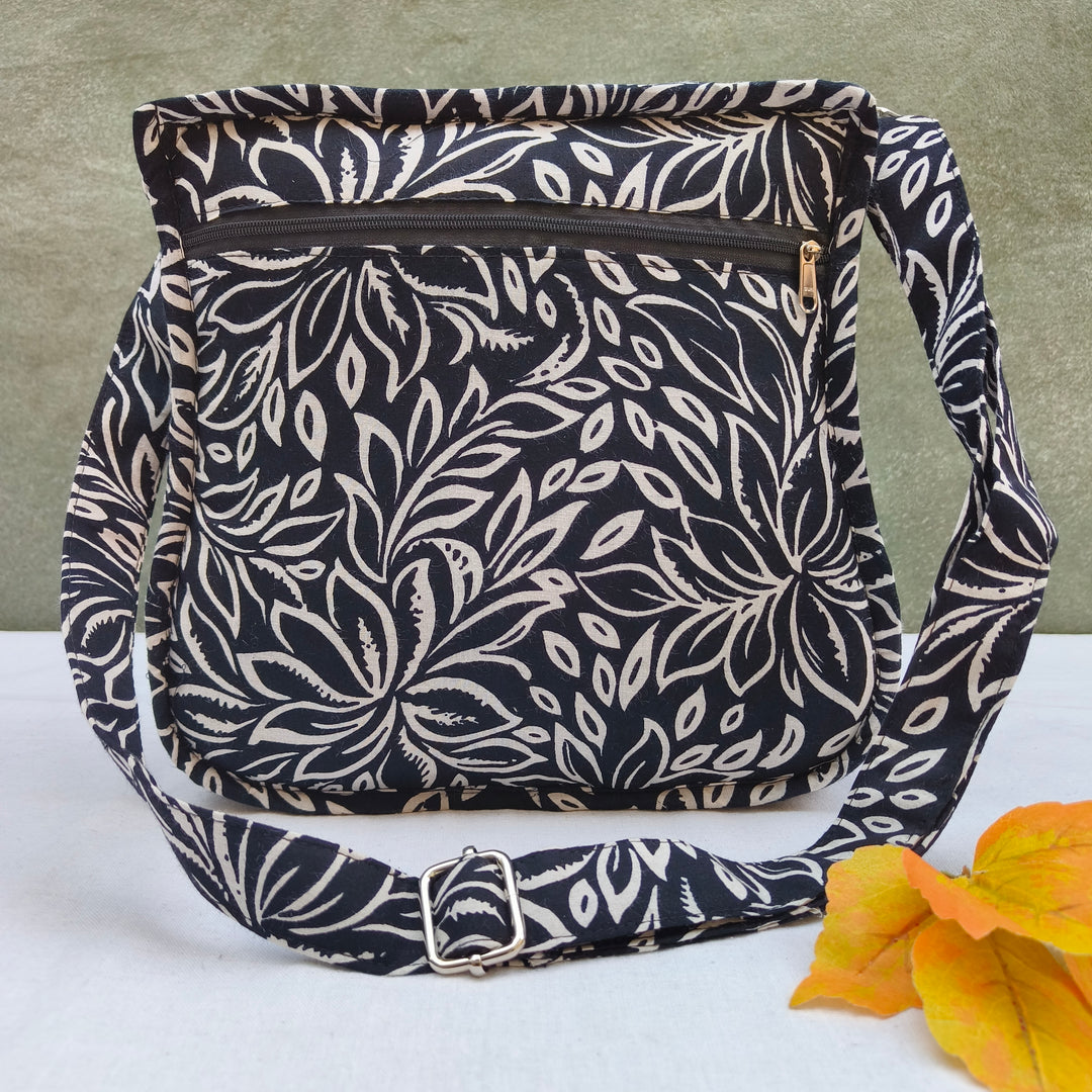 Xtra Sling bag black with White Flower print