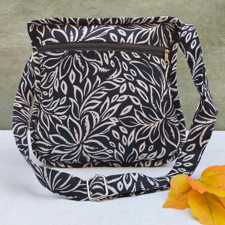 Xtra Sling bag black with White Flower print