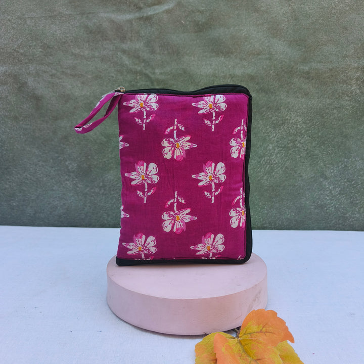 Girls Kit Pouch - Purple With White Flower Print